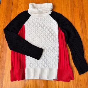Talbots Chunky Color block Cable Knit Cotton Sweater